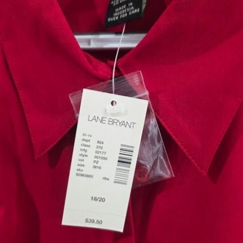 Lane Bryant Red Long Sleeve Button Down Blouse Size 18/20 Career Office NWT - Picture 3 of 10